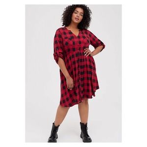 Torrid Red Plaid Challis Shirt Dress Sz.4 NWT